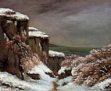 Snow Canvas Paintings - Cliffs by the Sea in the Snow